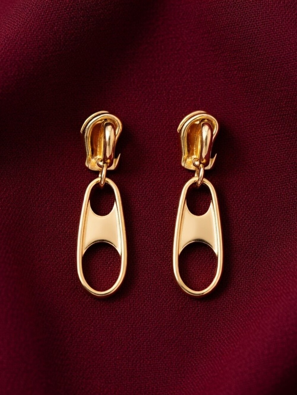 MODCLOTH GOLD ZIPPER PULL STUD EARRINGS 1 - Picture 3 of 4